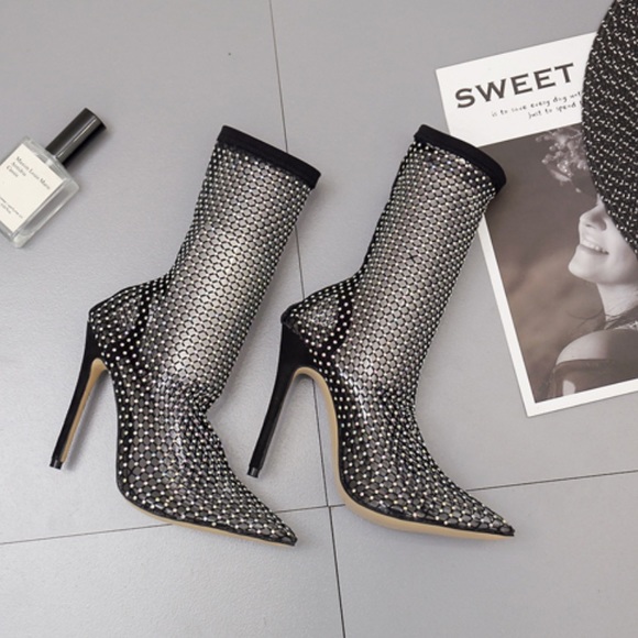 NWOT!!! RHINESTONE MESH STILETTO BOOTS - Picture 6 of 6